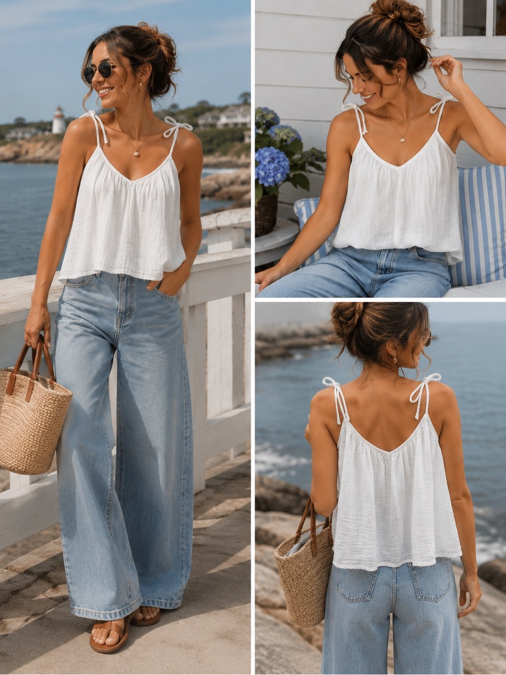 White Flowy Gauzy Tie-Strap V-Neck Tank Top - NWOT Size Small